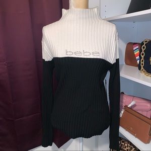 NWT Bebe Ribbed Rhinestone Bling Long Sleeve Mock Neck Sweater